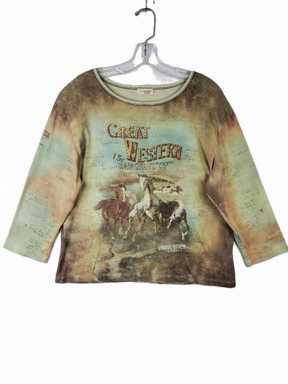 Vintage Y2K Cactus Top Tee Great Western Horse Graphic All Over Bling size XXL